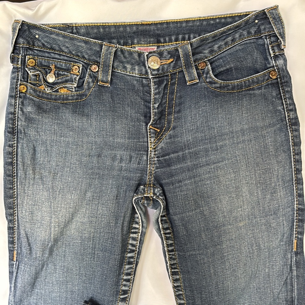 Gently Worn Authentic True Religion Women's Blue Jeans Gold Logo- Low Rise - 30 - Picture 6 of 14